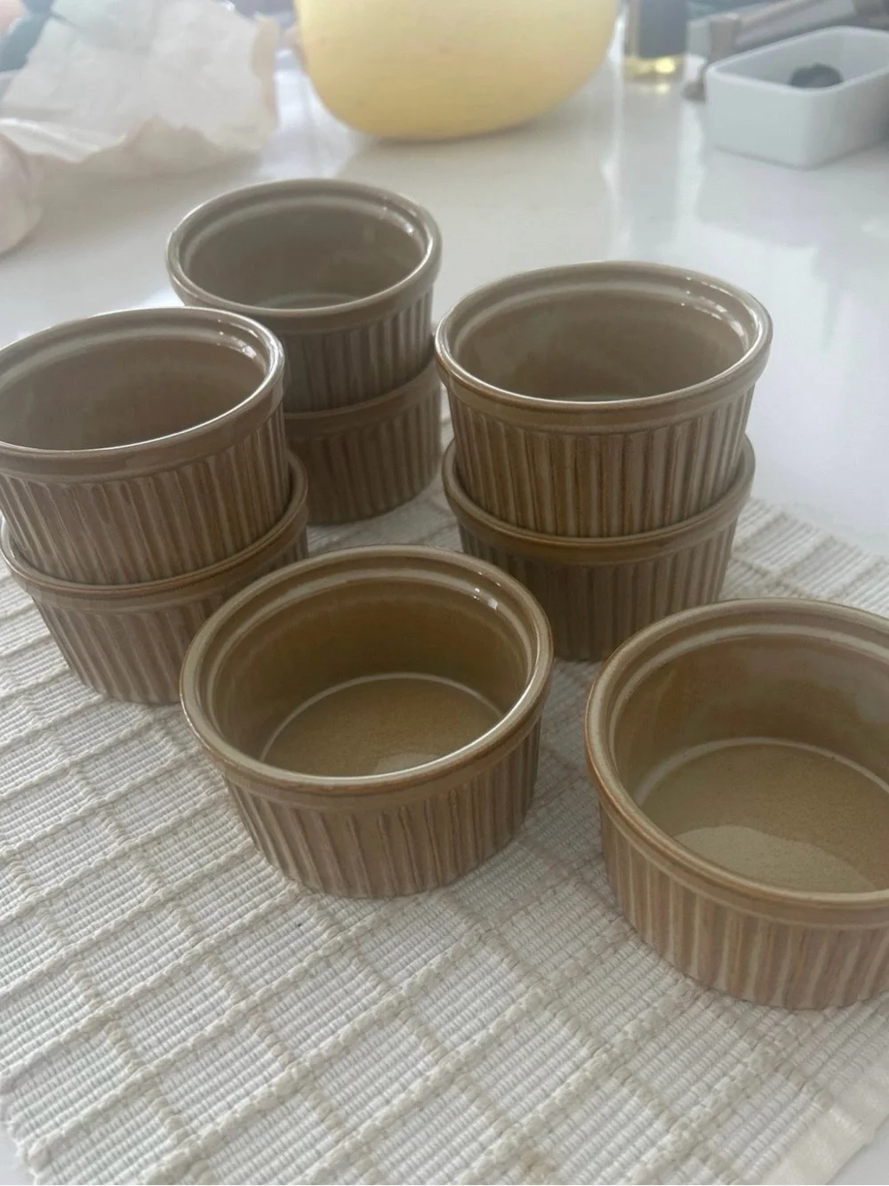 Set of 8 Fluted Stoneware Custard Ramekins / Dip Bowls - Artisan Glaze